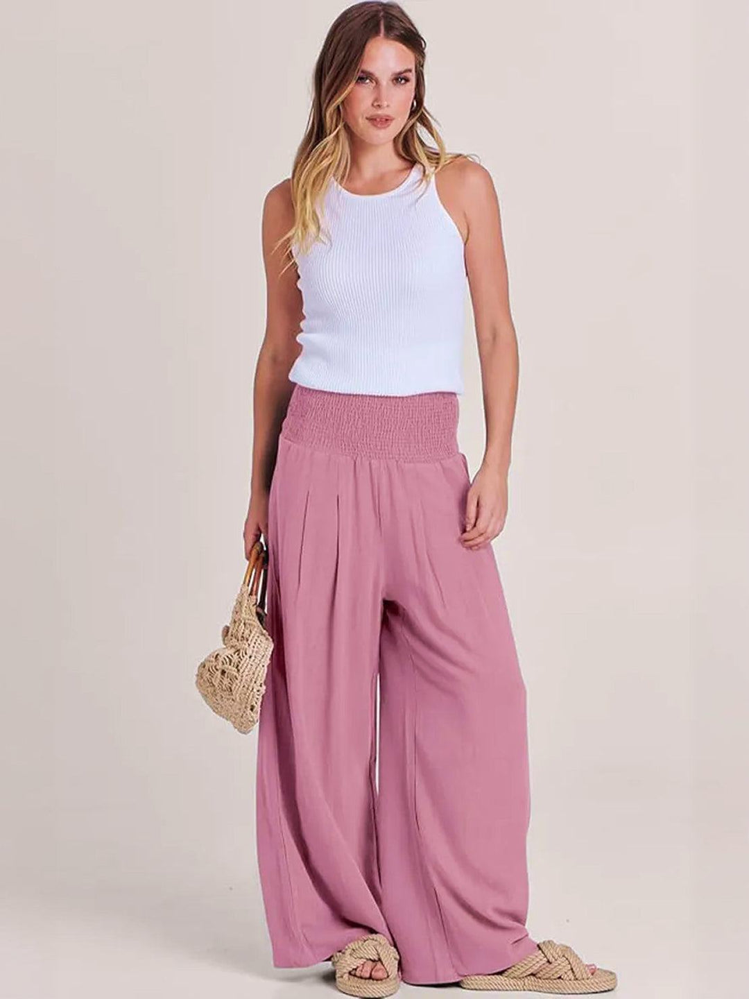 Petra | Women's High Waist Smocked Palazzo Trousers