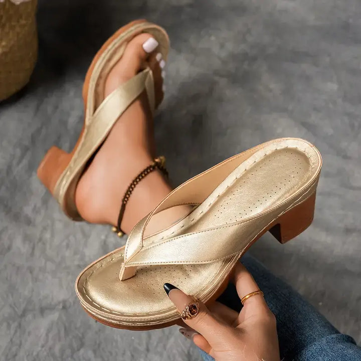 Women's Leather Orthopedic Platform Sandals Heel Flip Flops