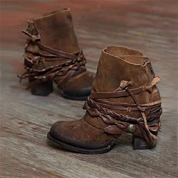 Serena | Women's Ankle Boots – Stylish Faux Leather Western Style – Comfortable Block Heel