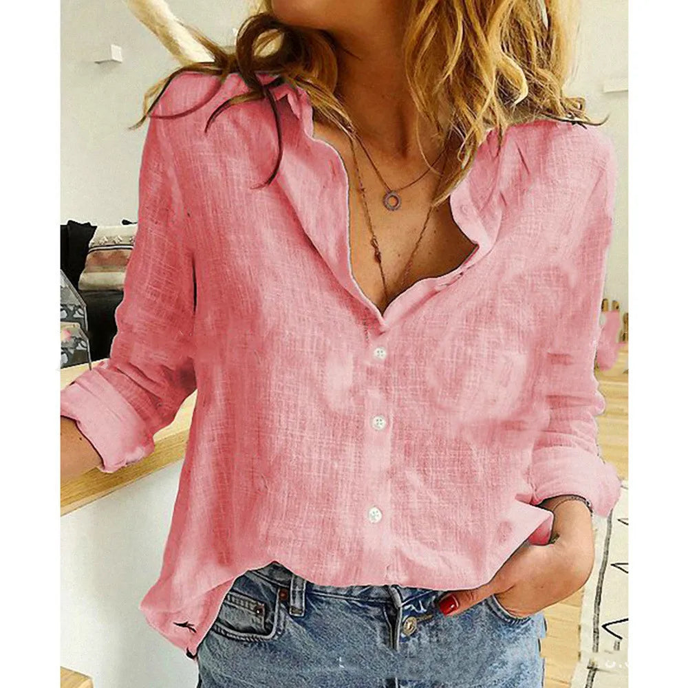 Cotton Blend Bird Print Long Sleeve Shirt For Women Lightweight & Breathable
