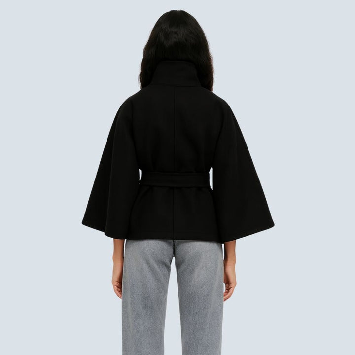 Matilda | Belted Cape Wool Blend Coat – Black