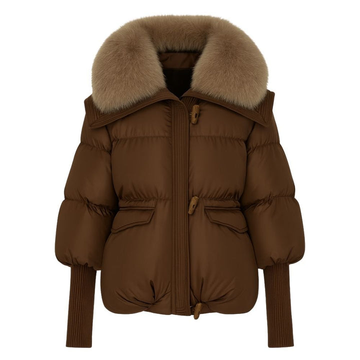 Banksia | Oversized Fox Fur Collar Down Puffer Coat – Brown