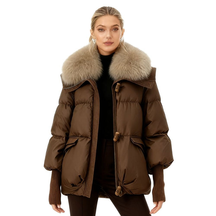 Banksia | Oversized Fox Fur Collar Down Puffer Coat – Brown