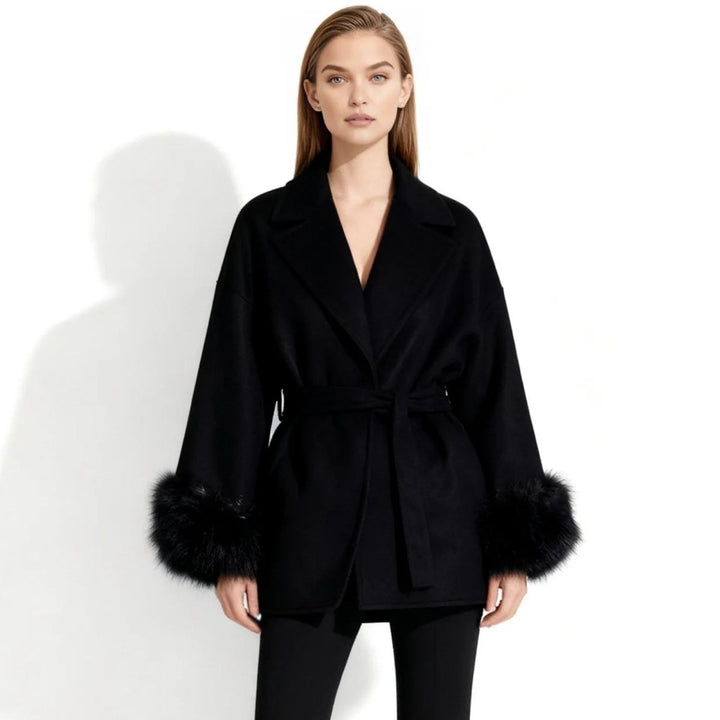 Lara | Belted Wool-Cashmere Coat with Fur Cuffs