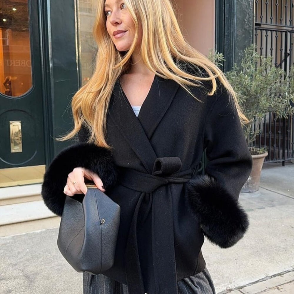 Lara | Belted Wool-Cashmere Coat with Fur Cuffs