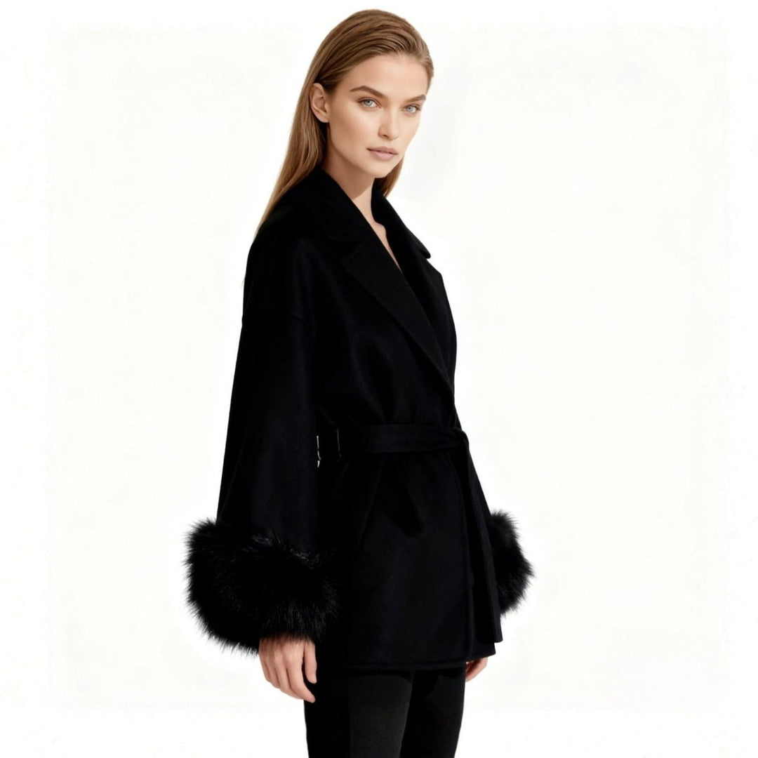 Lara | Belted Wool-Cashmere Coat with Fur Cuffs