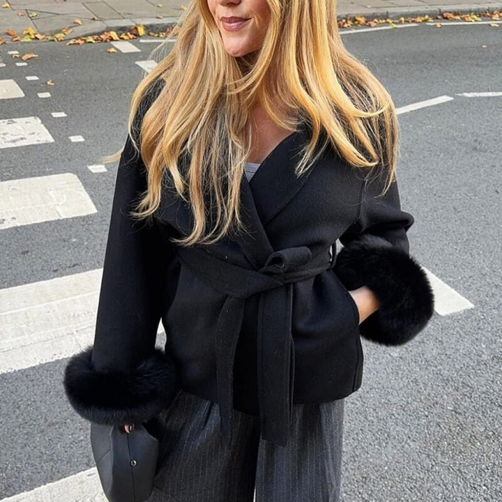 Lara | Belted Wool-Cashmere Coat with Fur Cuffs