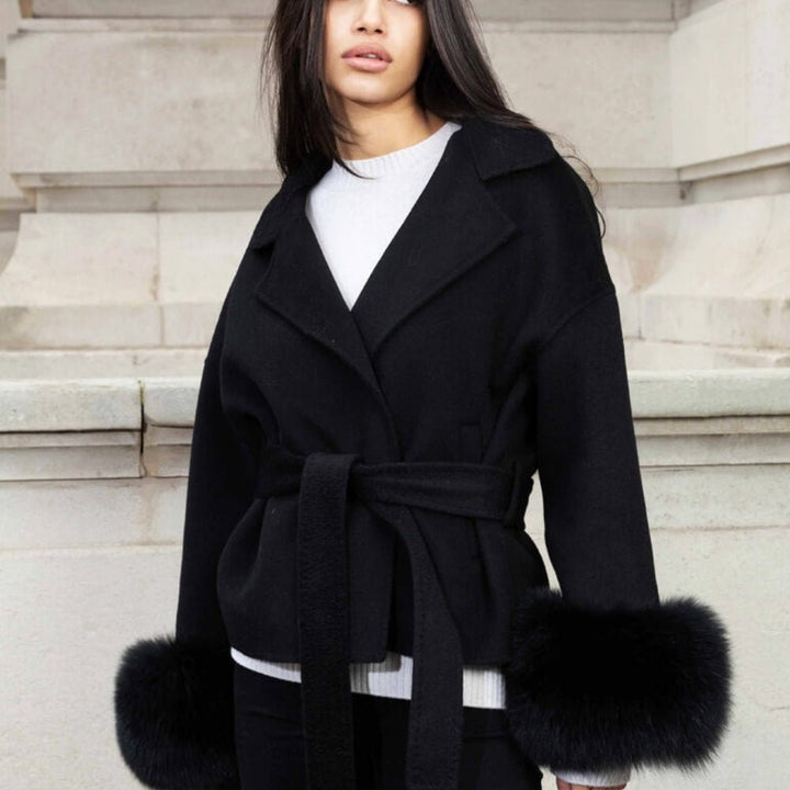 Lara | Belted Wool-Cashmere Coat with Fur Cuffs