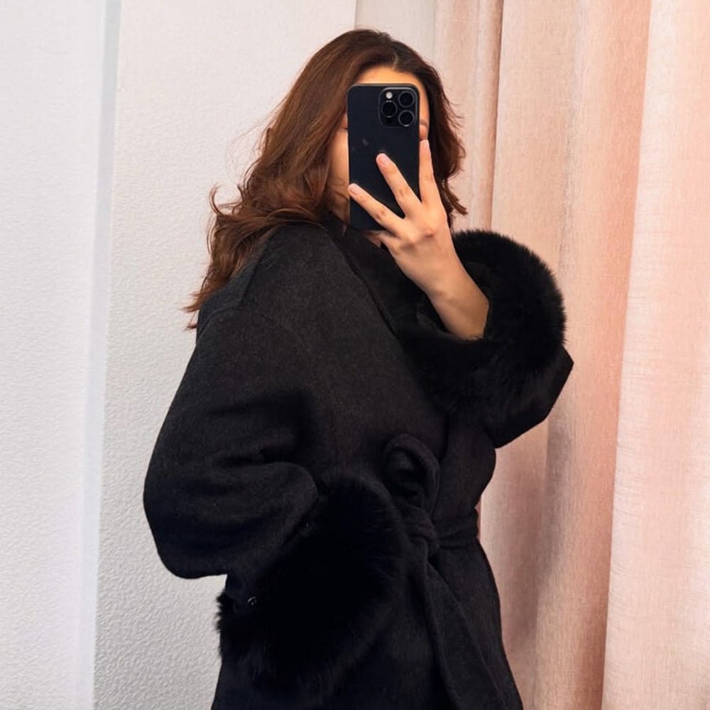 Lara | Belted Wool-Cashmere Coat with Fur Cuffs