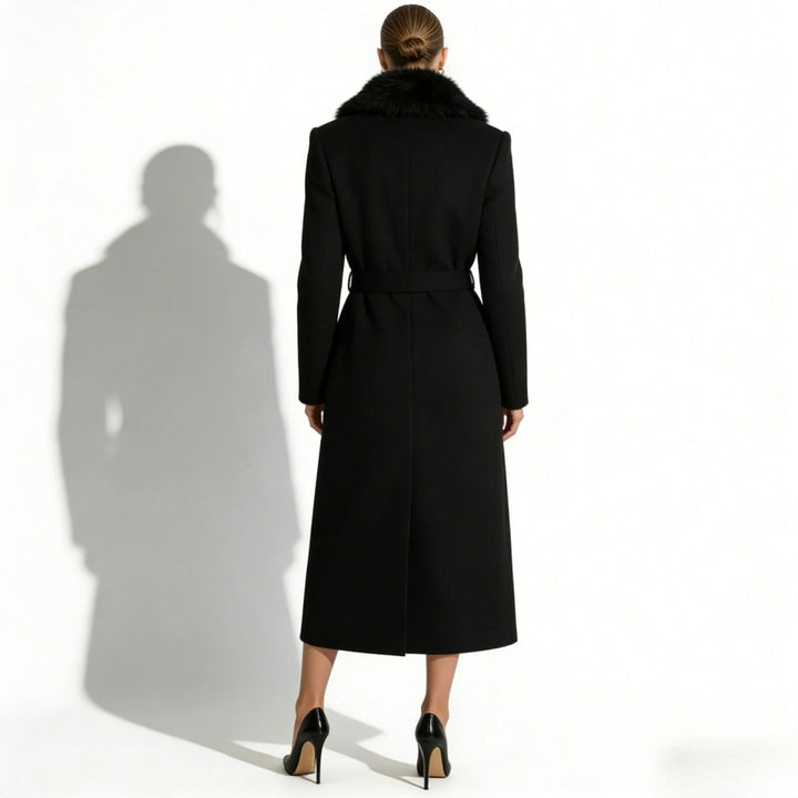 Bindi | Virgin Wool Coat with Oversized Fur Collar – Black
