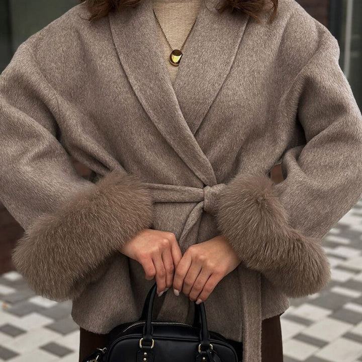 Lara | Belted Wool-Cashmere Coat with Fur Cuffs – Brown