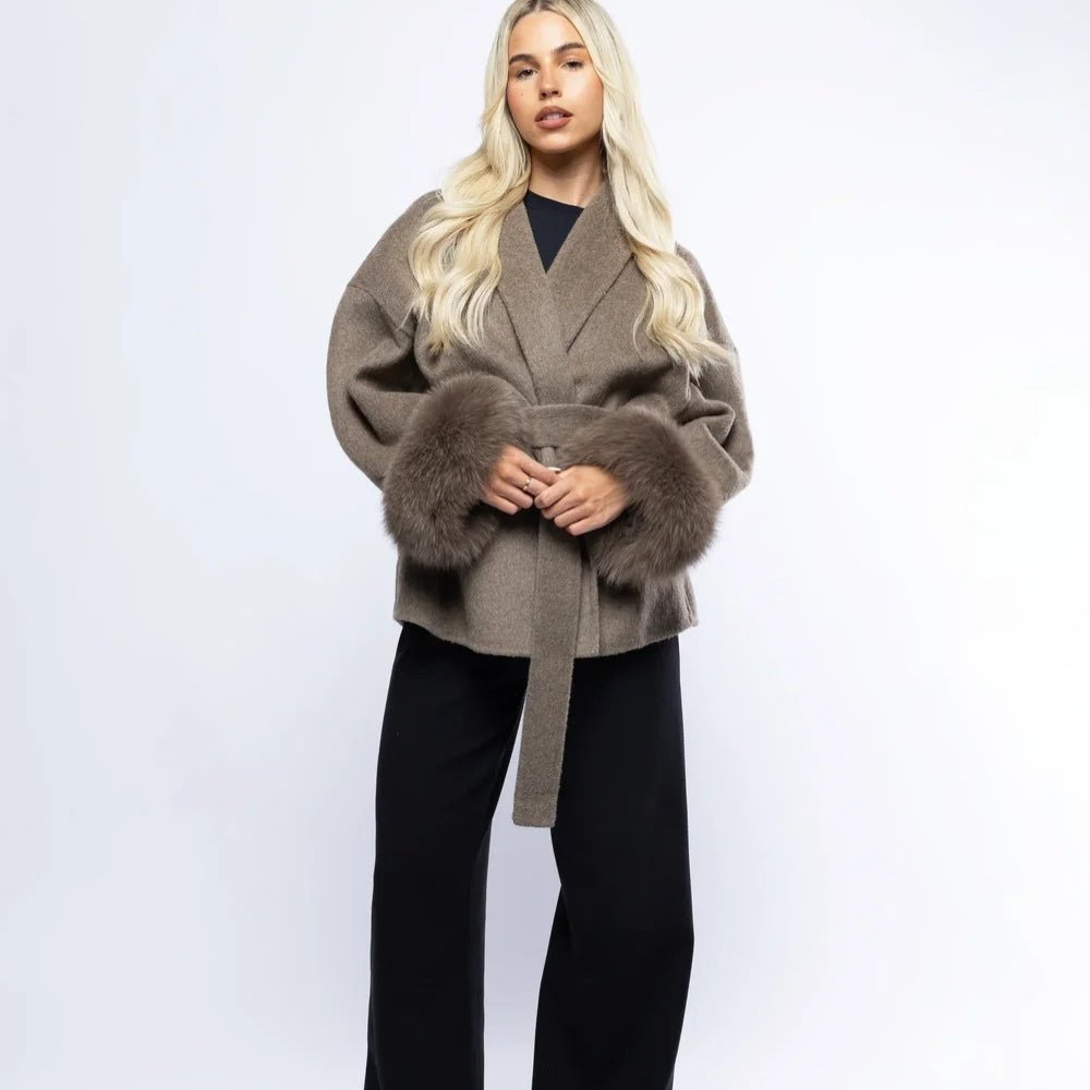 Lara | Belted Wool-Cashmere Coat with Fur Cuffs