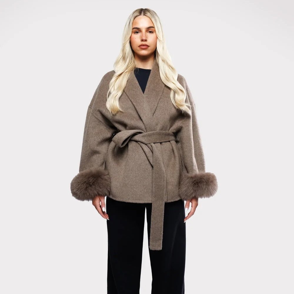 Lara | Belted Wool-Cashmere Coat with Fur Cuffs