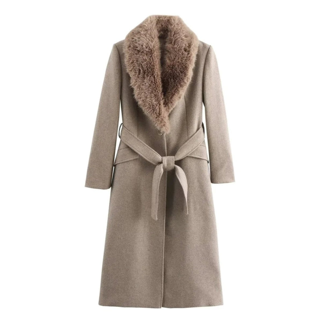 Bindi | Virgin Wool Coat with Oversized Fur Collar