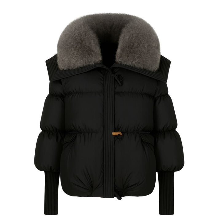 Banksia | Oversized Fox Fur Collar Down Puffer Coat – Black