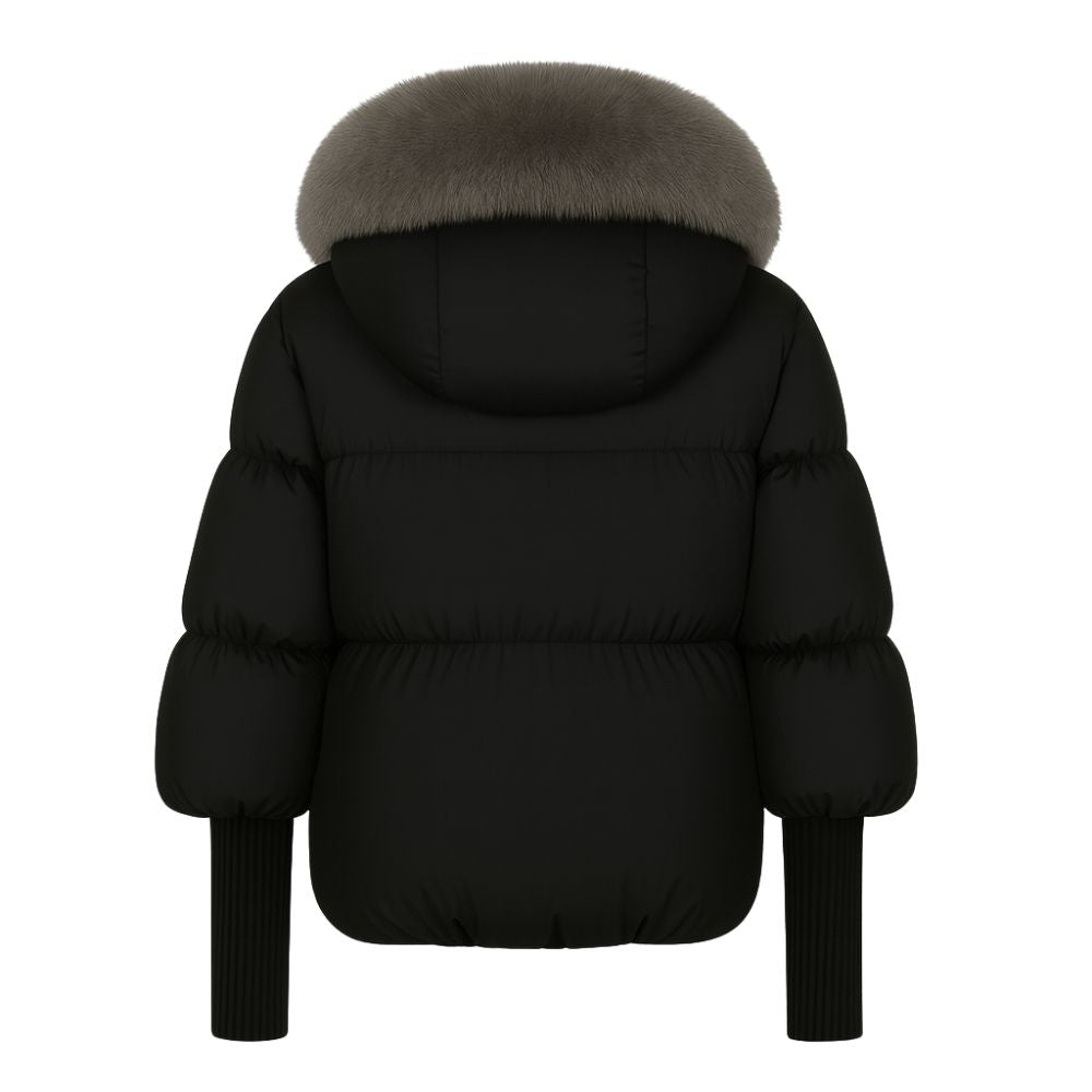 Banksia | Oversized Fox Fur Collar Down Puffer Coat – Black