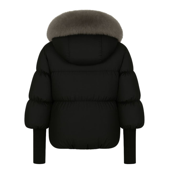 Banksia | Oversized Fox Fur Collar Down Puffer Coat – Black
