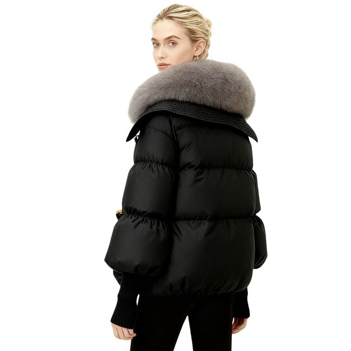 Banksia | Oversized Fox Fur Collar Down Puffer Coat – Black