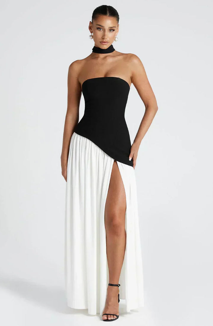 Women's Knit Strapless High Slit Formal Maxi Dress