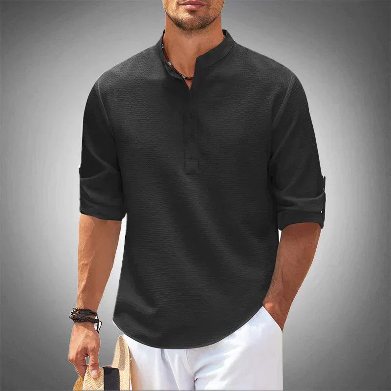 Men's Short-Sleeve Linen Henley Shirt