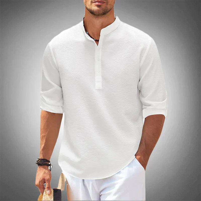 Men's Short-Sleeve Linen Henley Shirt