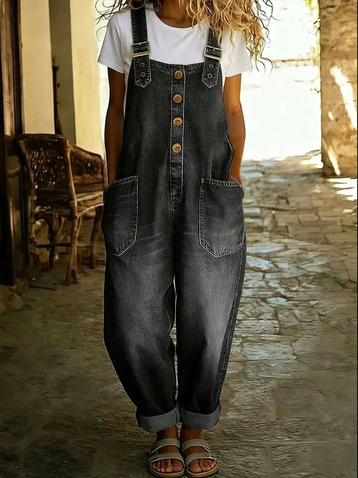 Vesper | Wide Leg Denim Overalls Jumpsuit