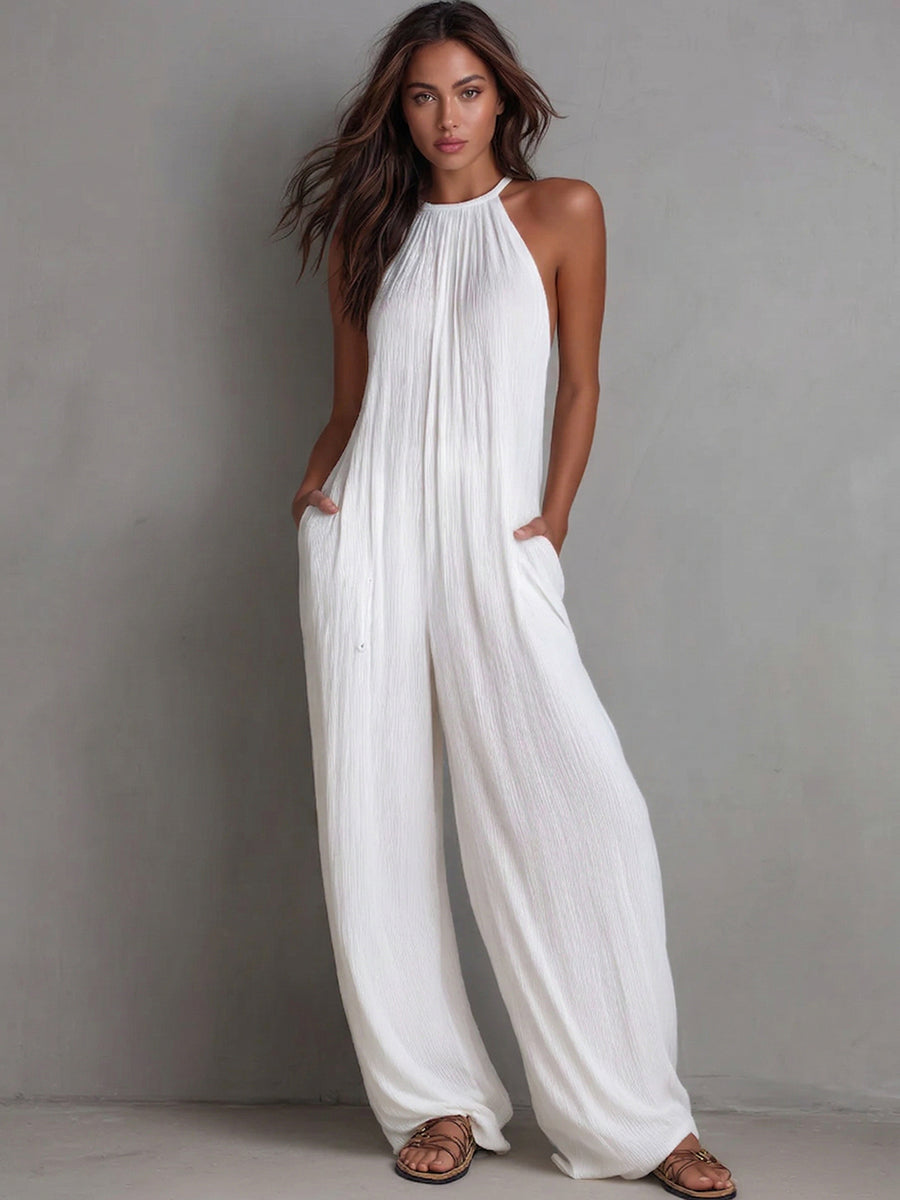 Women’s Linen Halter Neck Wide Leg Jumpsuit