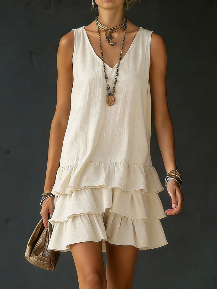 Lux | Linen Ruffle Hem Sleeveless Tunic Dress