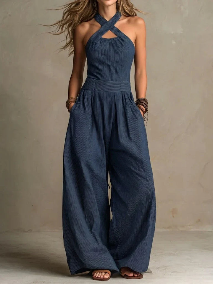 Women's Linen Halter Neck Wide Leg Jumpsuit