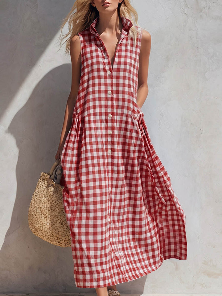 Soraya | Linen Sleeveless Gingham Shirt Dress