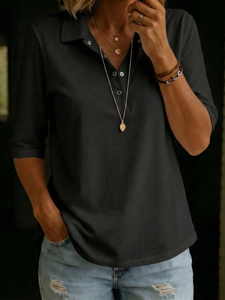 Harlow | Knit Polo V-Neck Button Top