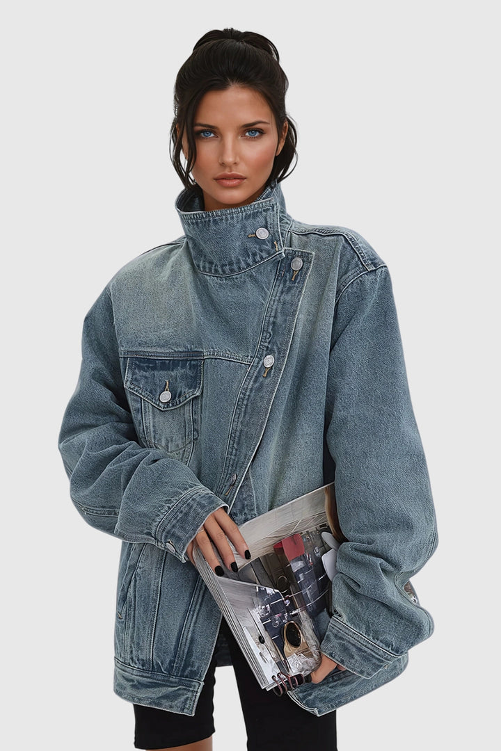 Women's Asymmetric Button-Up Oversized Denim Jacket