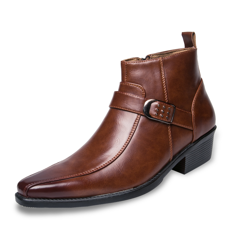 Men's Leather Ankle Boots Buckle Dress Shoes Classic Formal Footwear