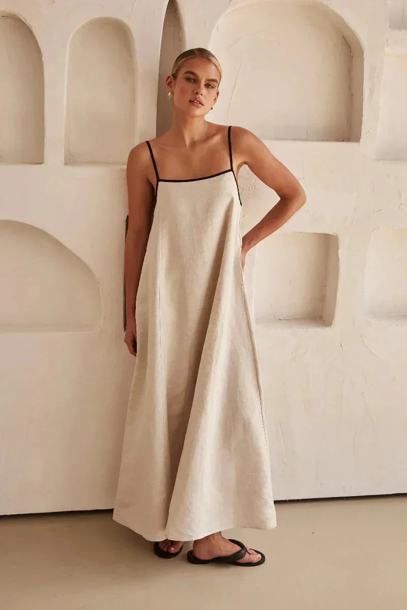 Women's Linen Maxi Dress Sundress Linen Cami Loose Fit A-Line Dress
