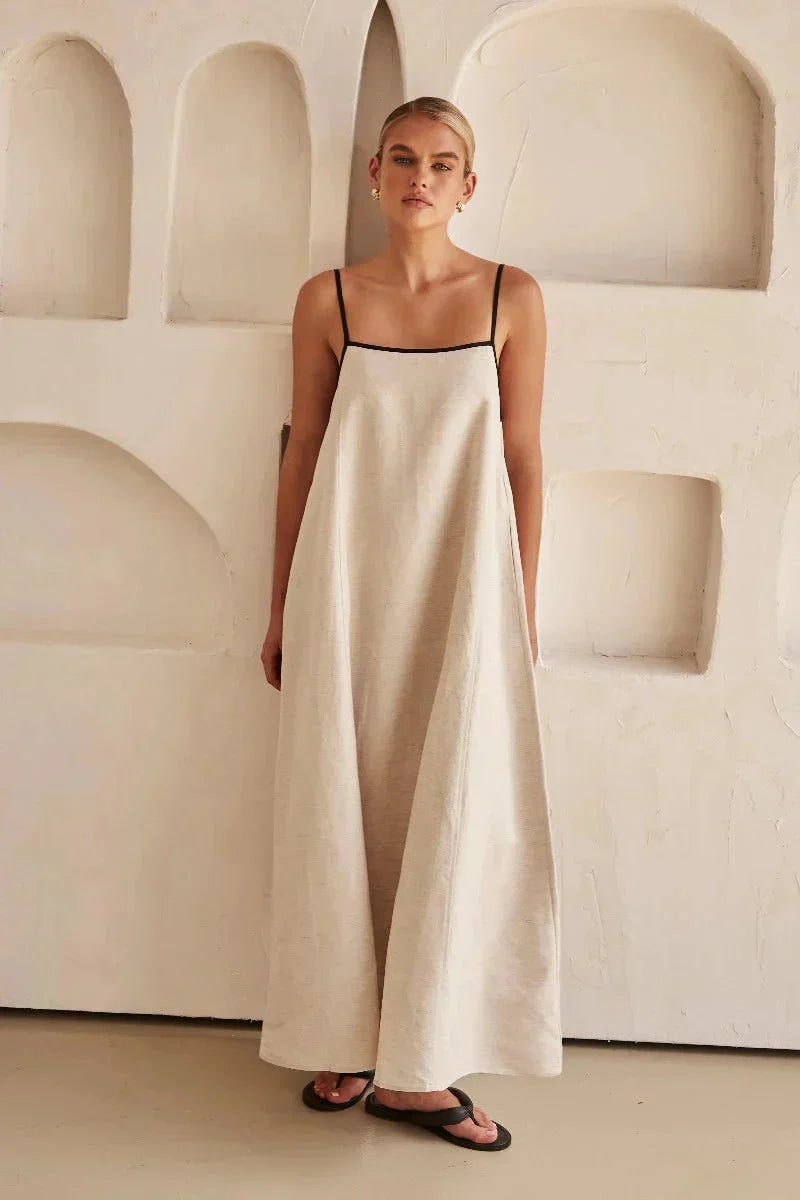 Women's Linen Maxi Dress Sundress Linen Cami Loose Fit A-Line Dress