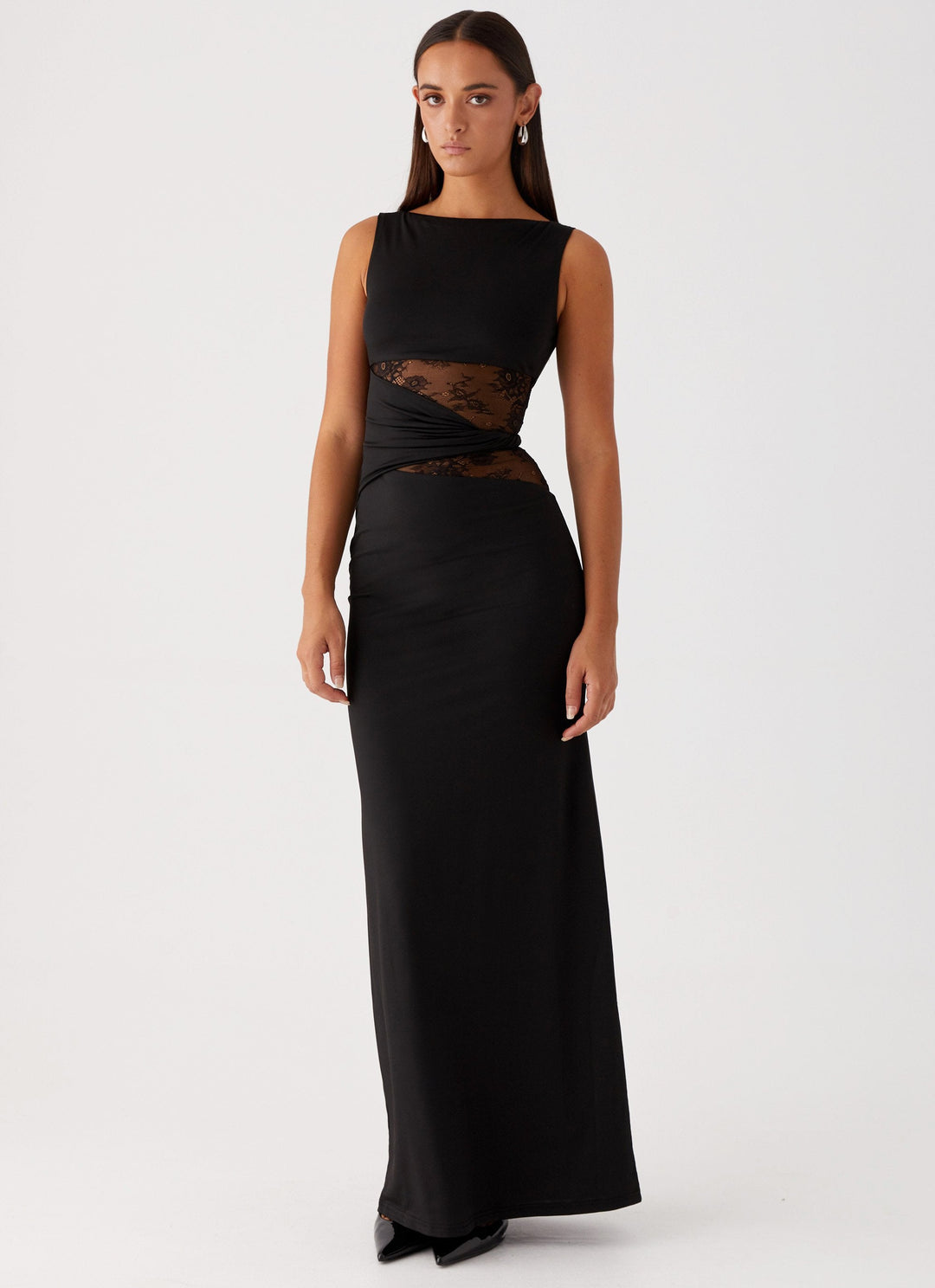 Lace Cut-Out Boat Neck Sleeveless Maxi Dress