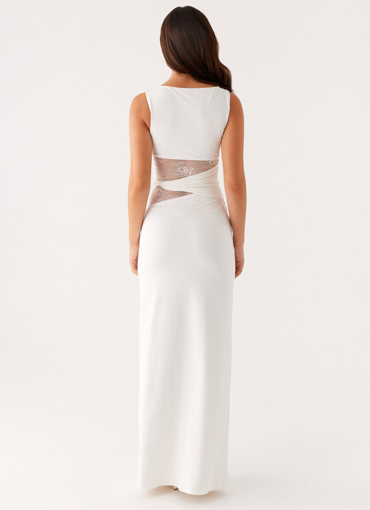 Lace Cut-Out Boat Neck Sleeveless Maxi Dress