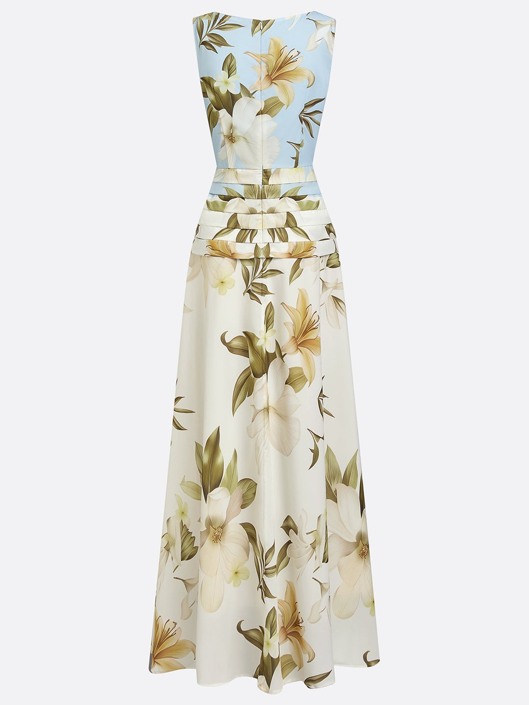 Boat Neckline Sleeveless Floral Maxi Dress