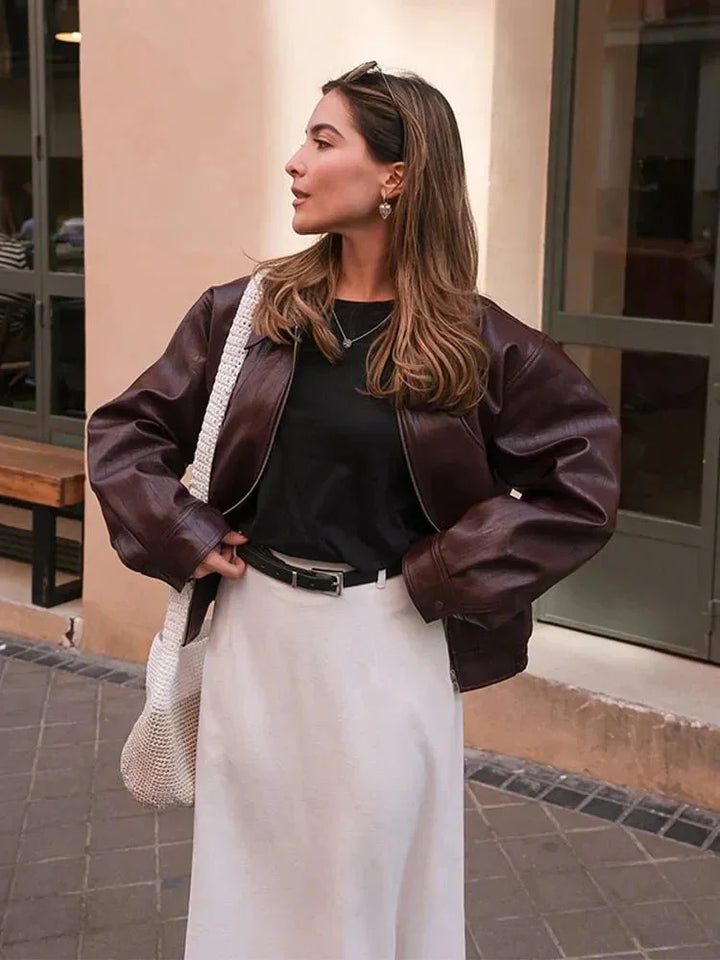Ava | Women's Burgundy Faux Leather Vintage Jacket