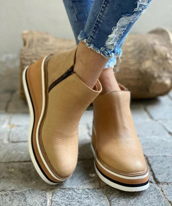 Women’s Leather Low-Wedge Ankle Boots