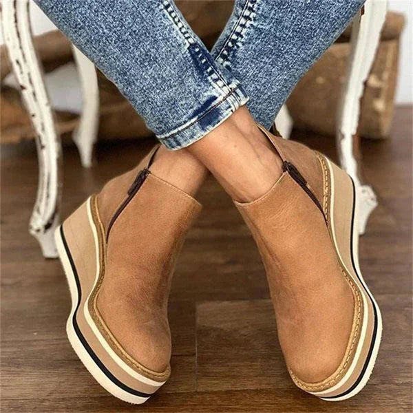 Women’s Leather Low-Wedge Ankle Boots