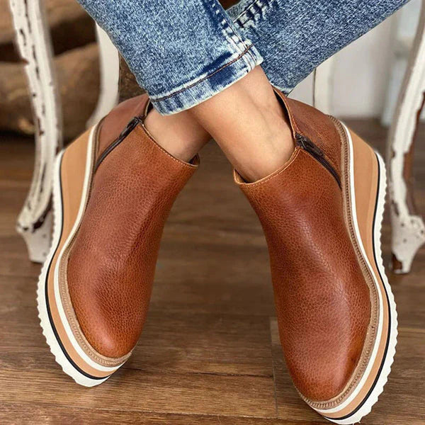 Women’s Leather Low-Wedge Ankle Boots